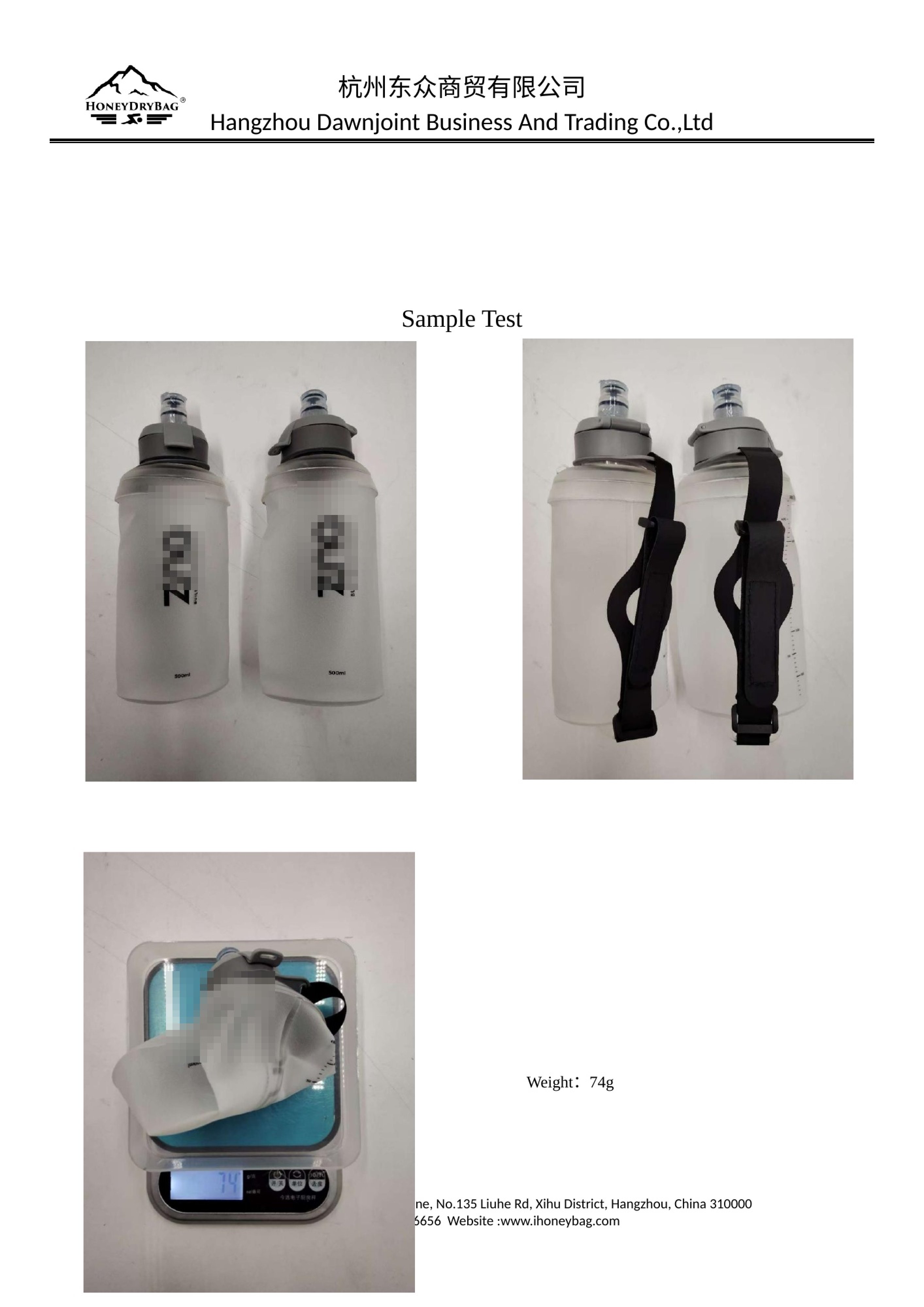 Real 500ml soft flask samples and 74g weight measurement during inspection