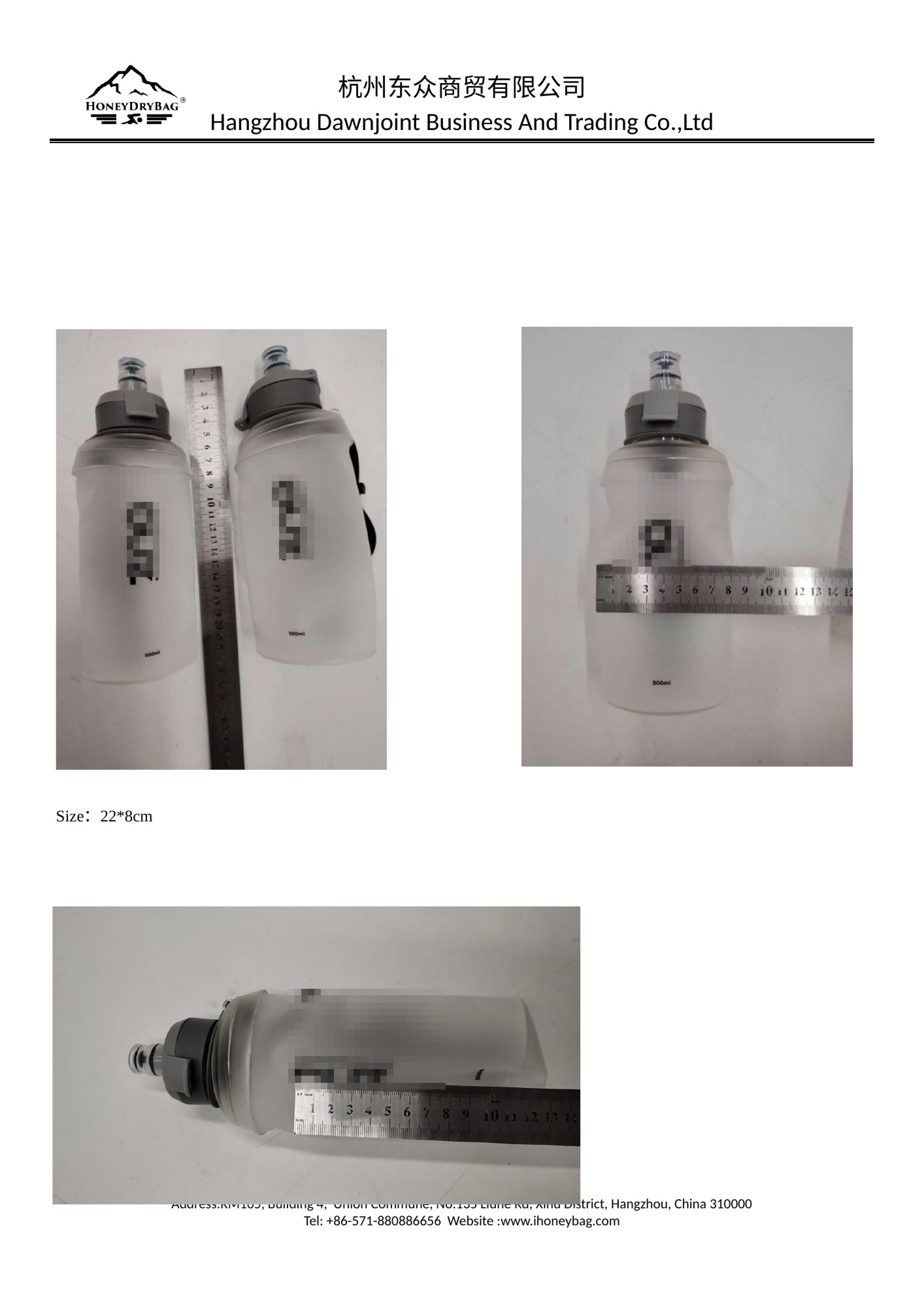 500ml soft flask measured at 22 by 8cm during real customer sample inspection