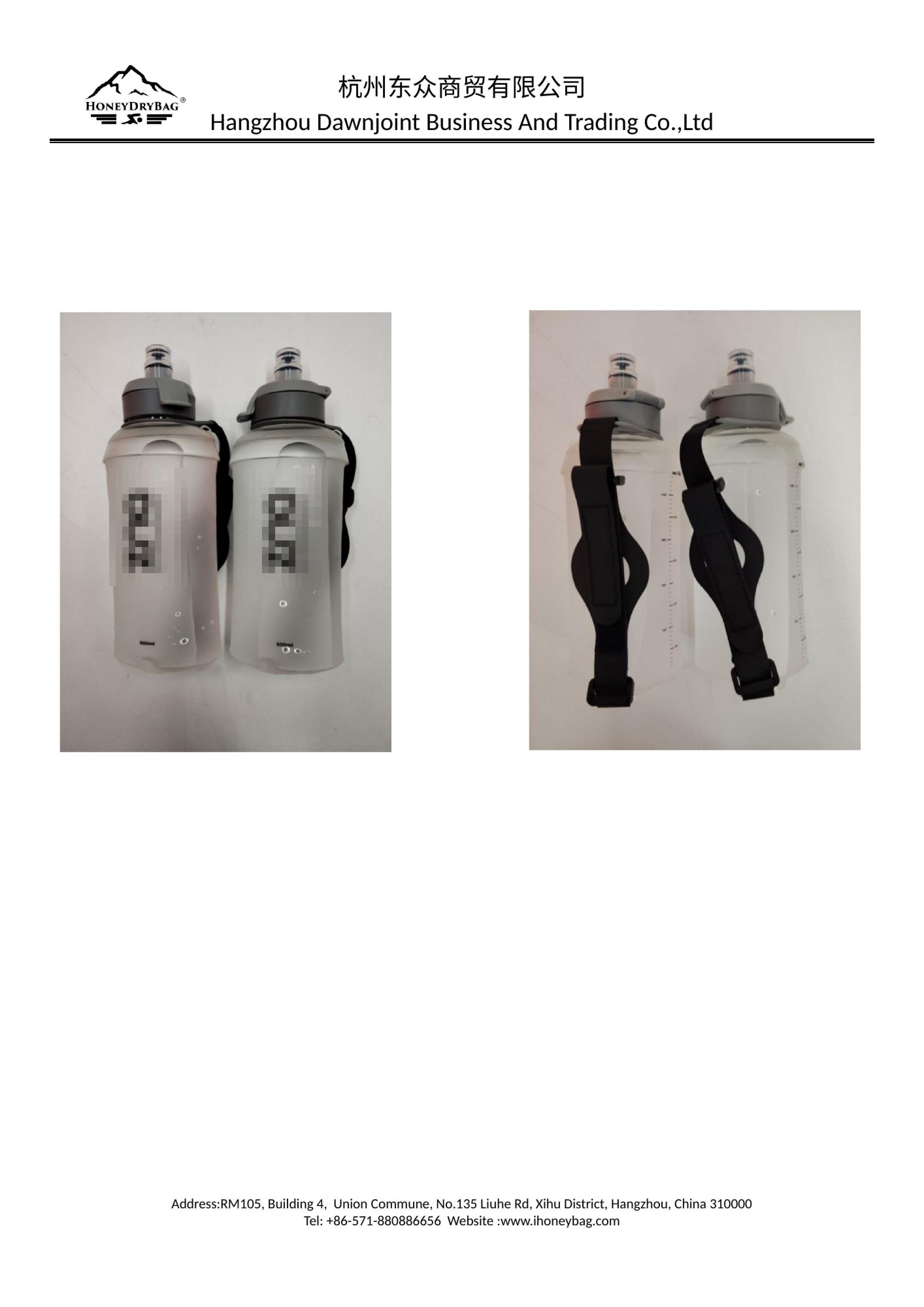 500ml soft flask filled with water during real leakage and compression testing