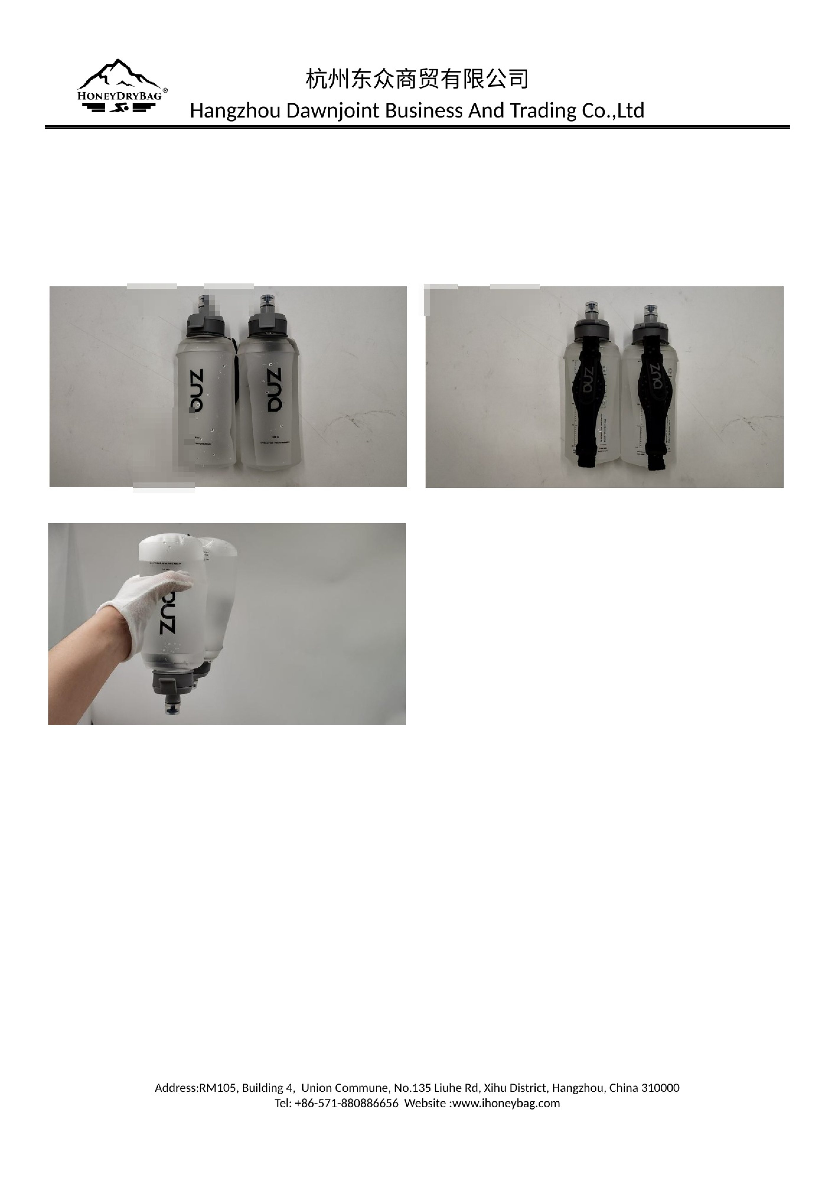 Custom handheld soft flask filled and squeezed during real leakage testing
